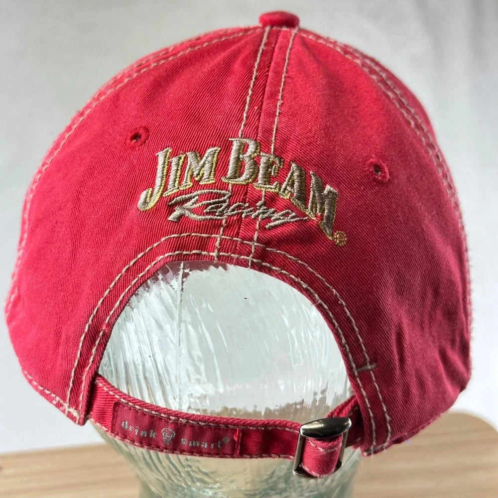 VTG Style Master Jim Beam Racing Hat Mens Baseball Cap Red Distressed Cotton